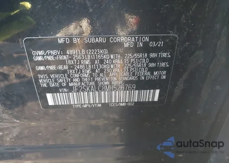 2021 Subaru Forester Sport z USA, uszkodzony, nr VIN JF2SKALC8MH526769